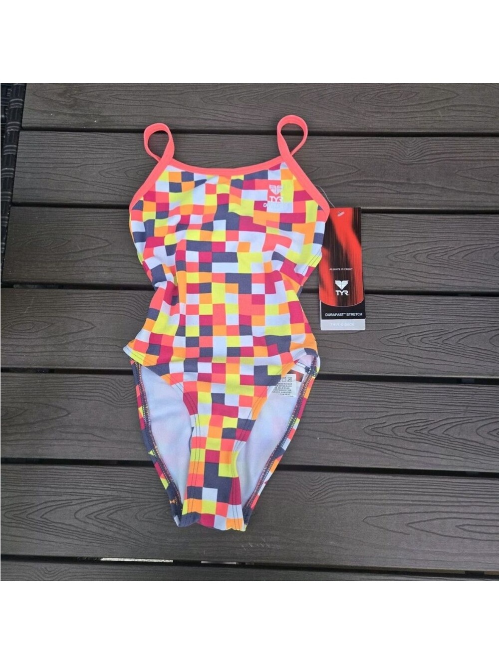 TYR Durafast Digitizer Youth Girl Geometric Swim Thin-X SZ 22 NEW